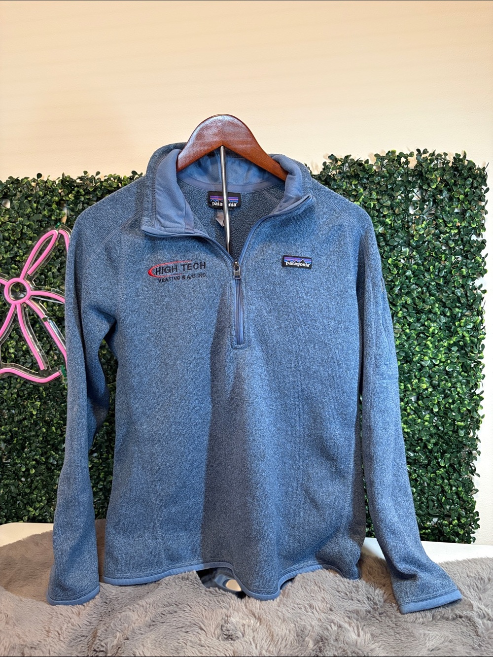 Patagonia Corporate Logo Blue Half-Zip Fleece Pullover Size Large